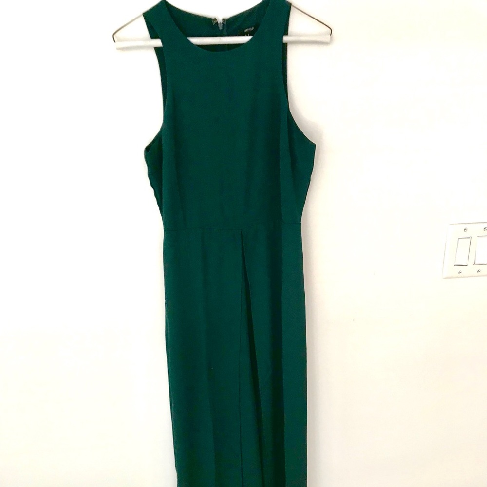 Long dark green wide-leg jumpsuit